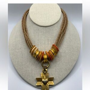 Organic Sinans Design Gold Reversible Cross Charm Necklace 16”